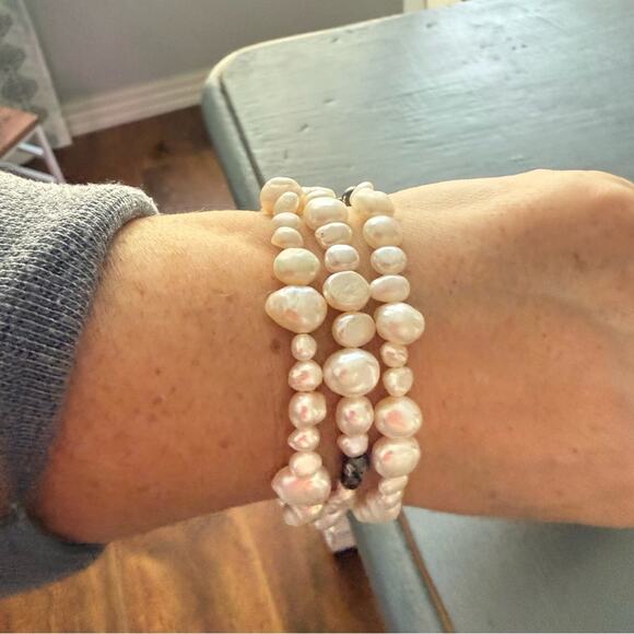 Silpada 925 Silver Beaded Stretch Goddess Freshwater Pearl Bracelets Set of 3 - Picture 2 of 8